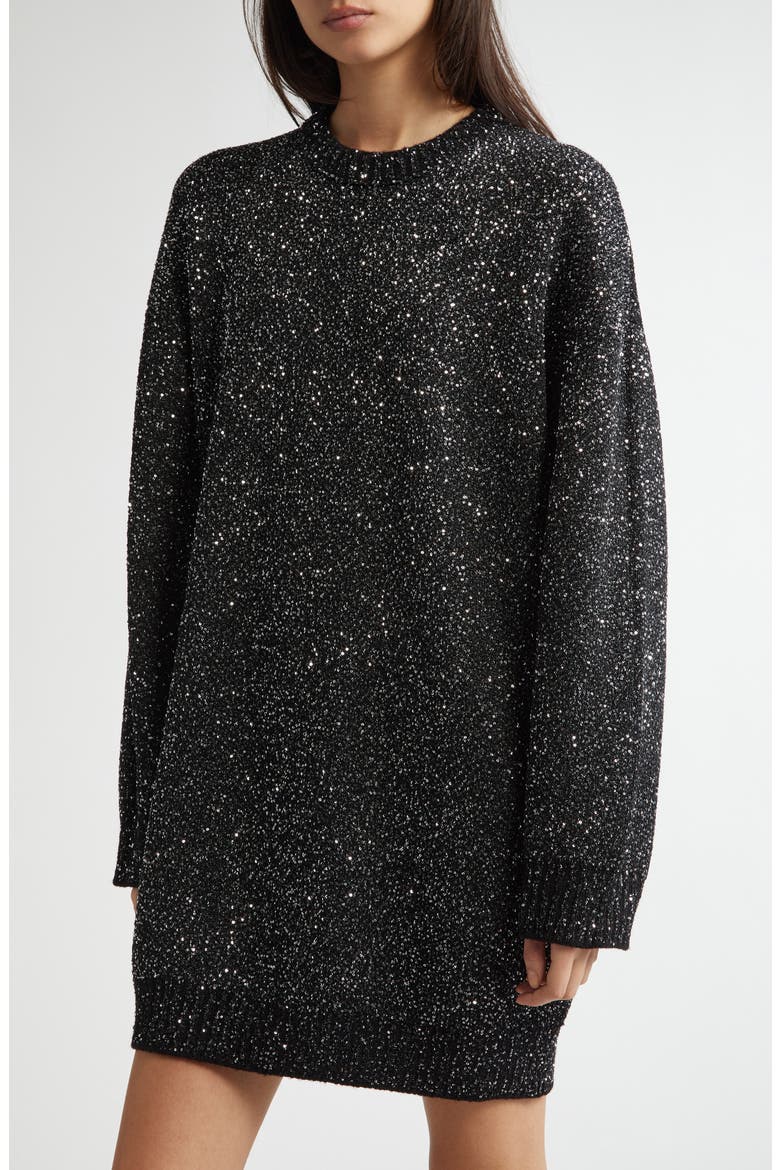 Sequin Wool Blend Oversize Sweater Dress, Alternate, color, BLACK