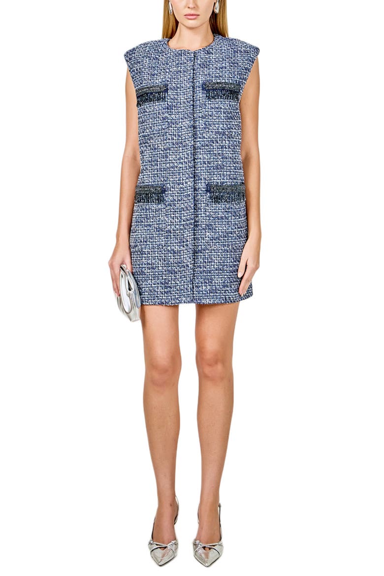 Metallic Tweed Sleeveless Minidress, Main, color, BLUE