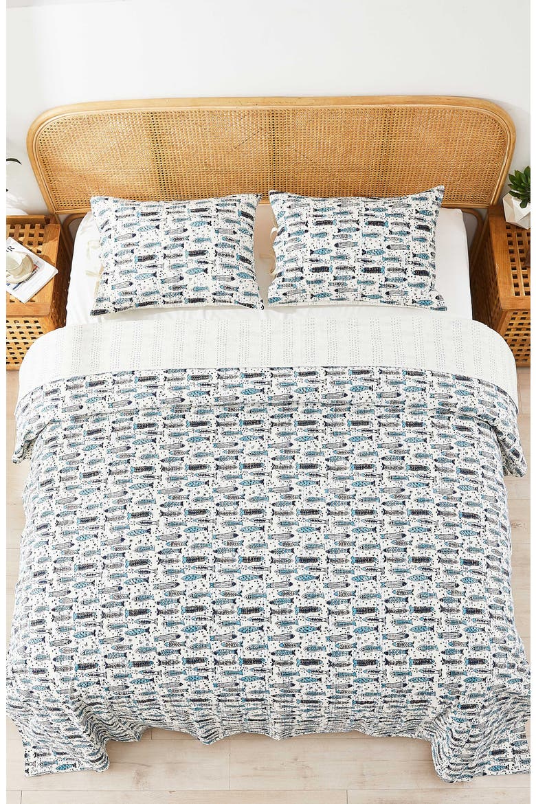 Fish Kantha Cotton Coverlet, Alternate, color, INDIGO