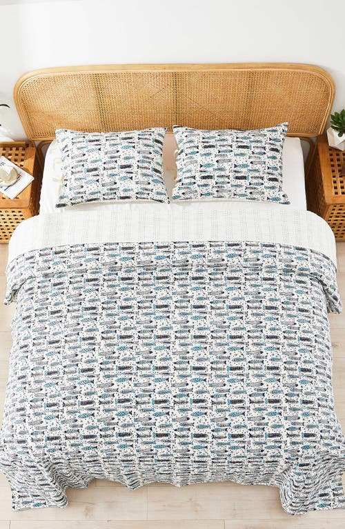 Melange Home Fish Kantha Cotton Coverlet In Indigo