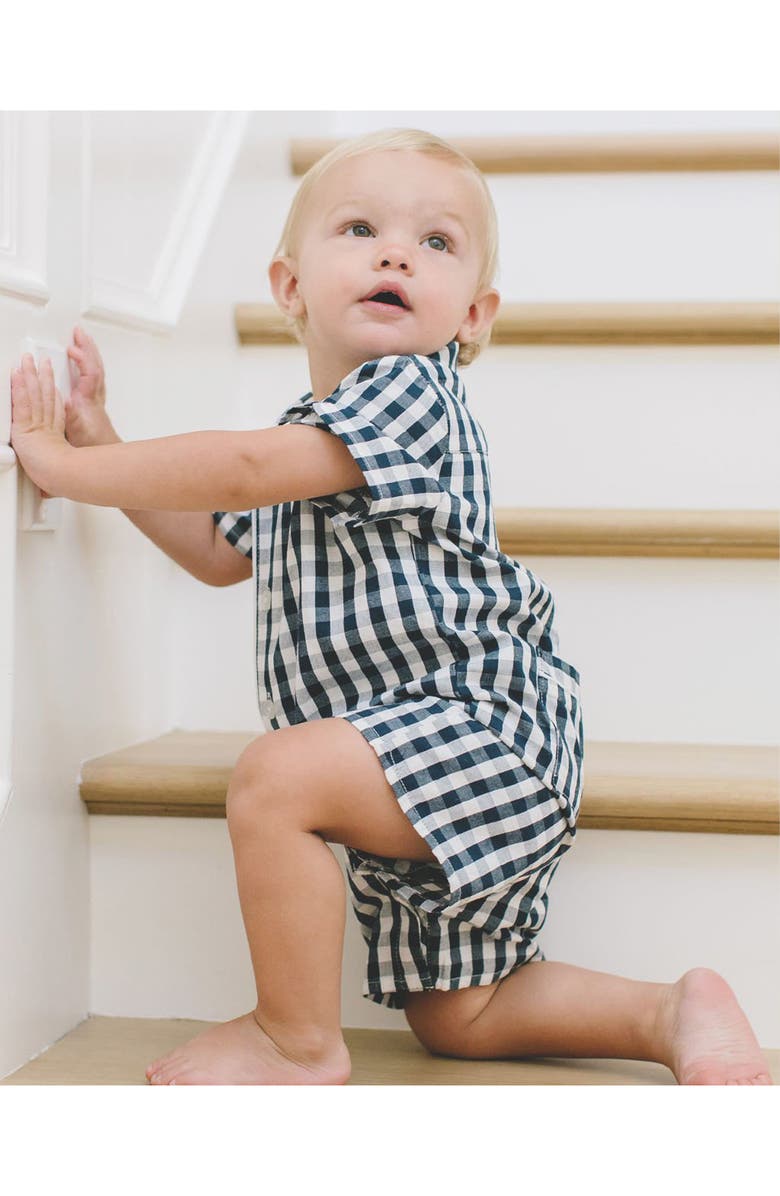 Petite Plume Classic Gingham One-Piece Pajamas, Alternate, color, Navy