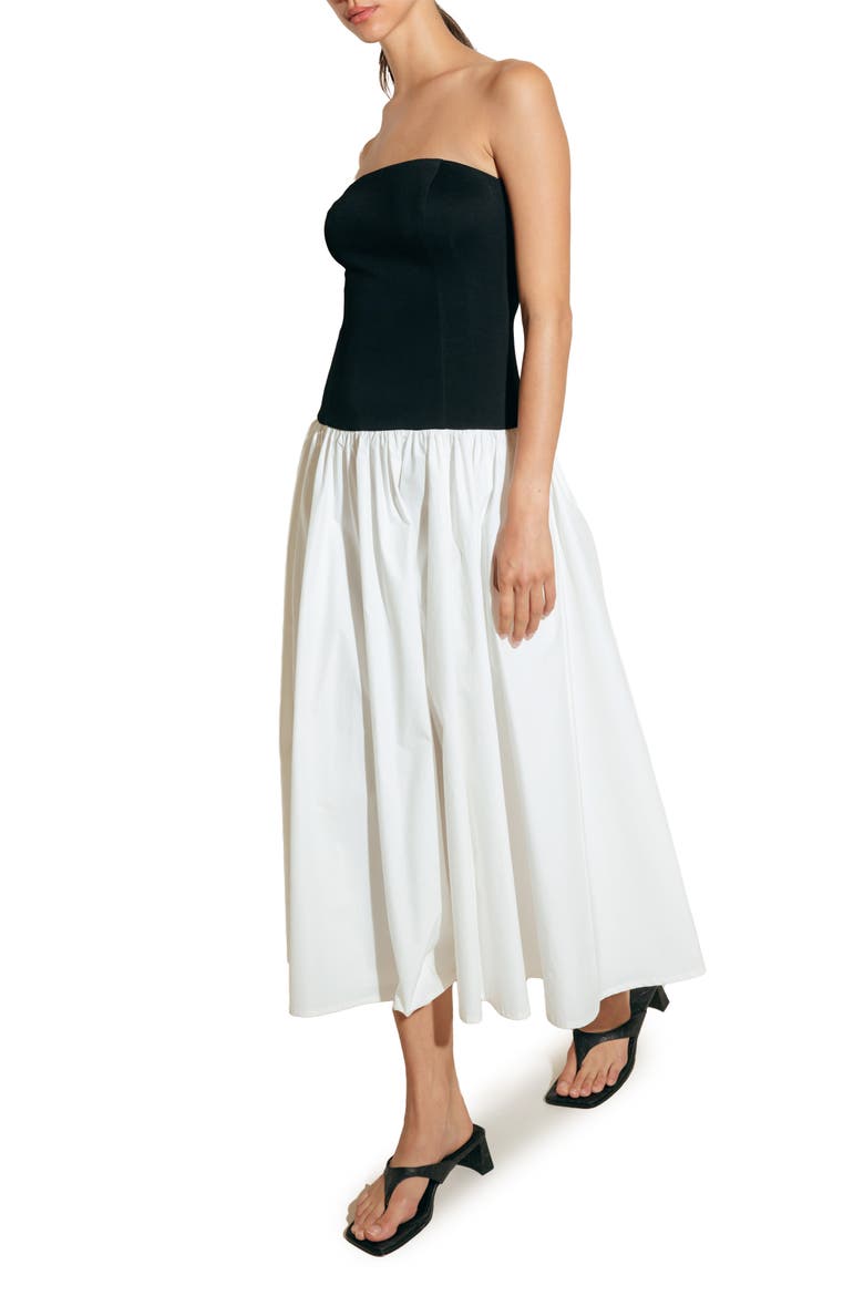 Mixed Media Strapless Dress, Alternate, color, BLACK/ WHITE
