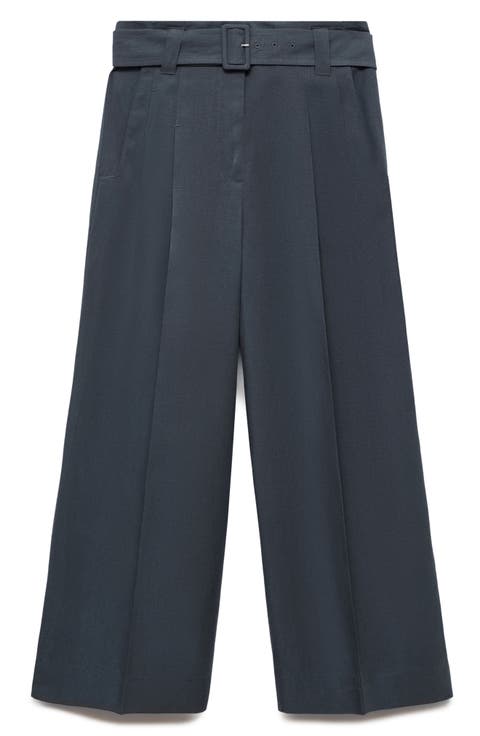 Belted Ankle Straight Leg Pants