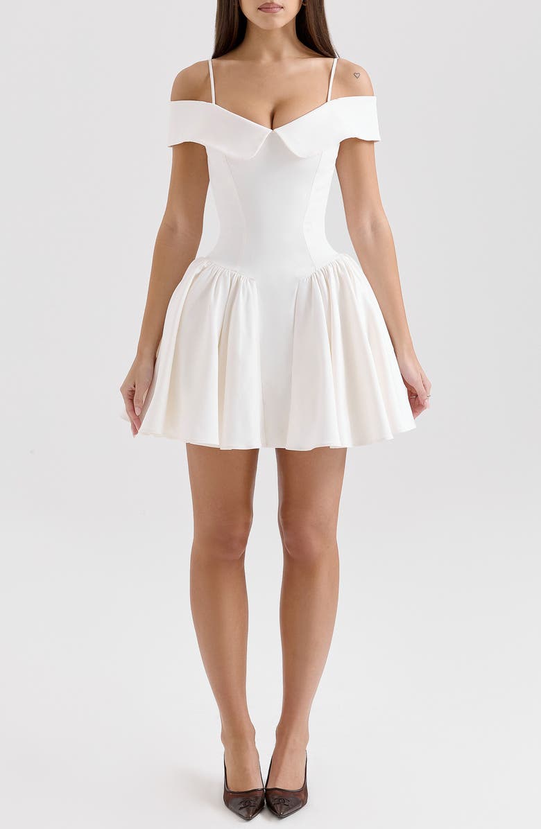 HOUSE OF CB Elida Off the Shoulder Minidress, Main, color, Cloud Dancers