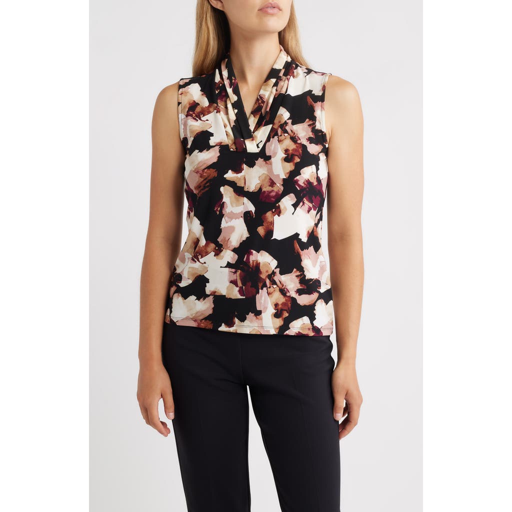 Anne Klein Abstract Print Triple Pleat Sleeveless Top In Multi