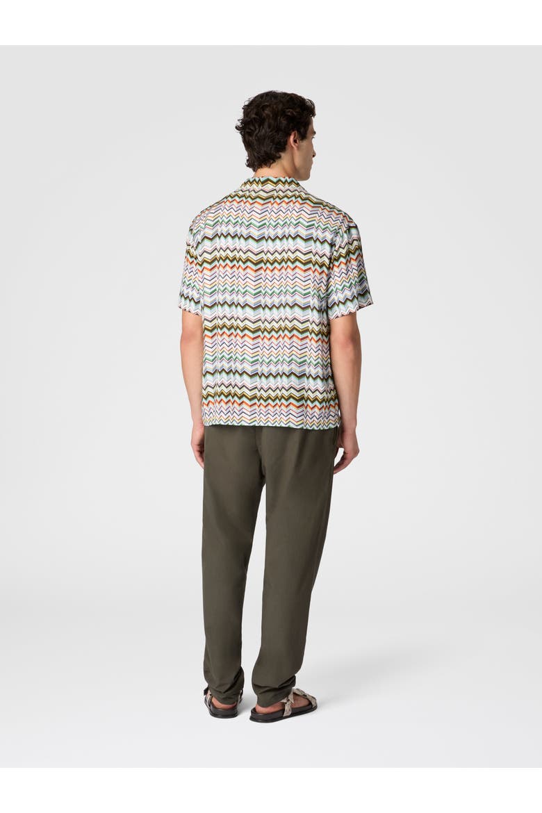 Bowling Shirt In Viscose With Irregular Zigzag Print, Alternate, color, Brown Multi