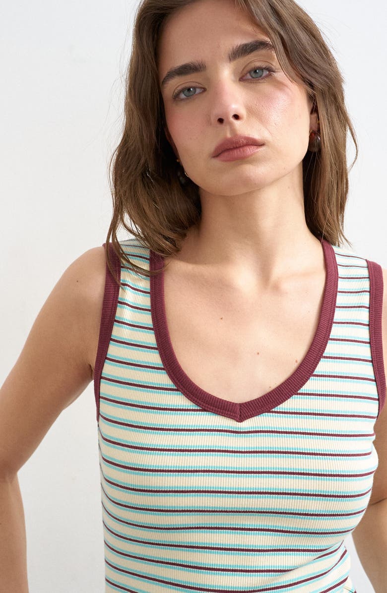 Topshop Stripe V-Neck Stretch Cotton Rib Tank, Alternate, color,