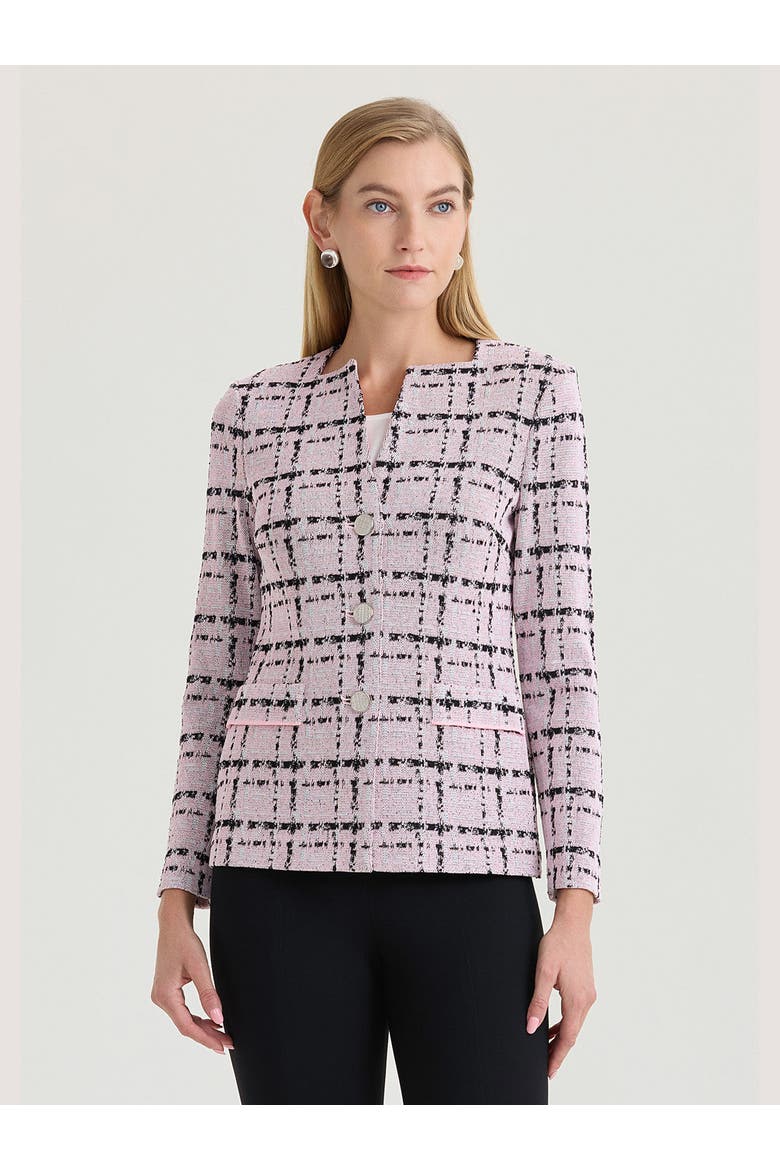 Tailored Plaid Jacquard Knit Jacket, Alternate, color, Cherry Blossom/White/Black