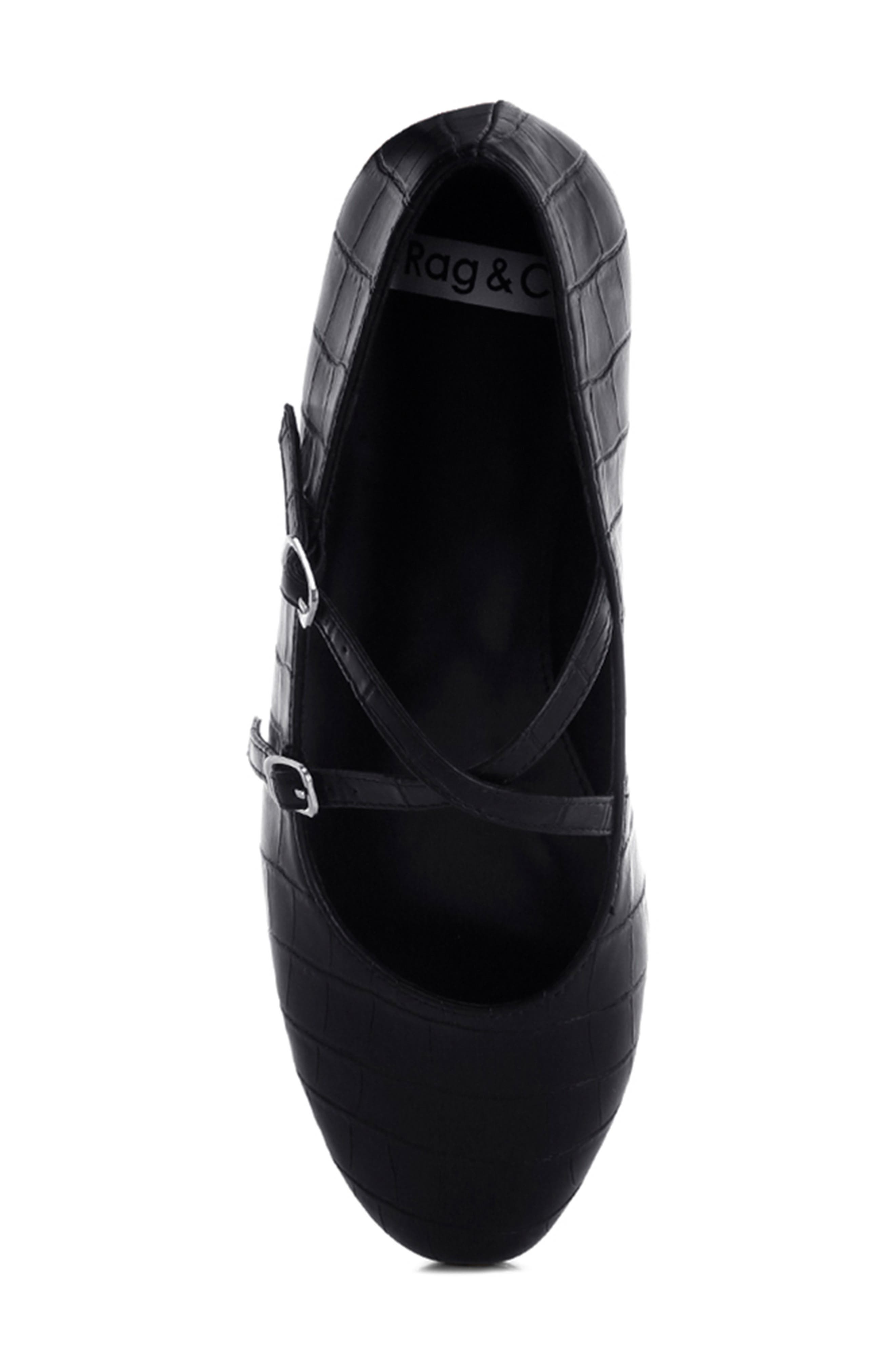Chirola Croc Embossed Mary Jane Flat, Alternate, color, BLACK