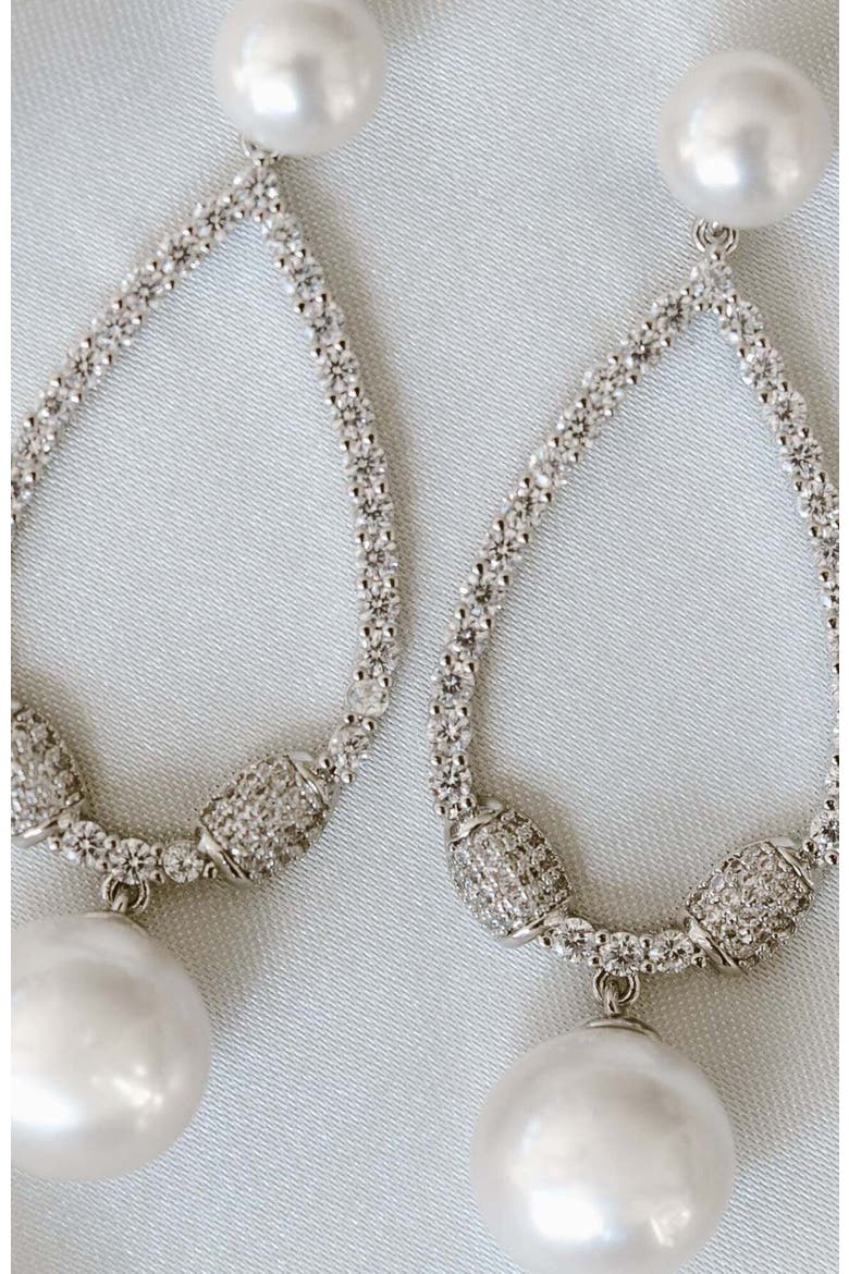 Muse Pearl Drop Earrings, Alternate, color, Silver