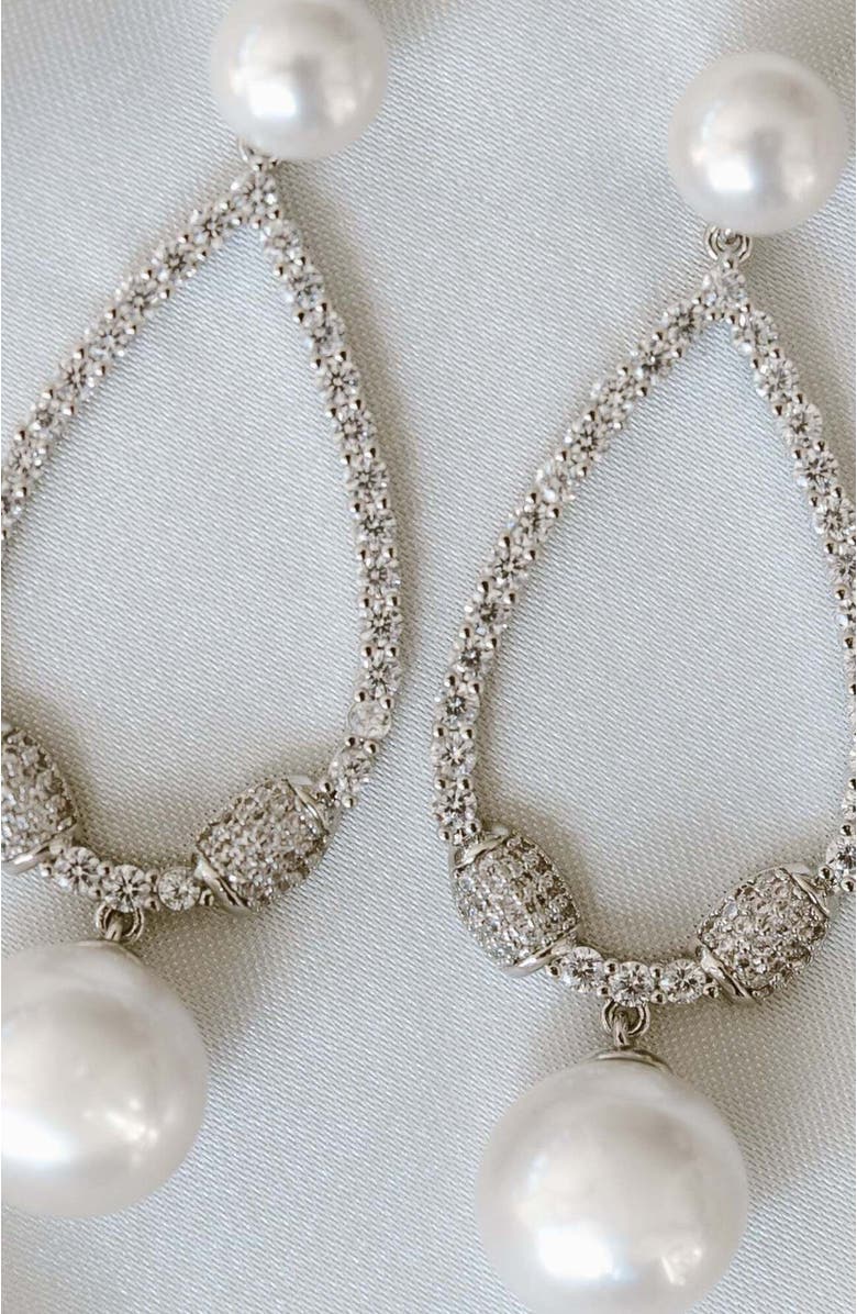 Untamed Petals Muse Pearl Drop Earrings, Alternate, color, Silver