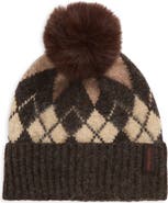 Calvin Klein Argyle Faux Fur Pompom Beanie