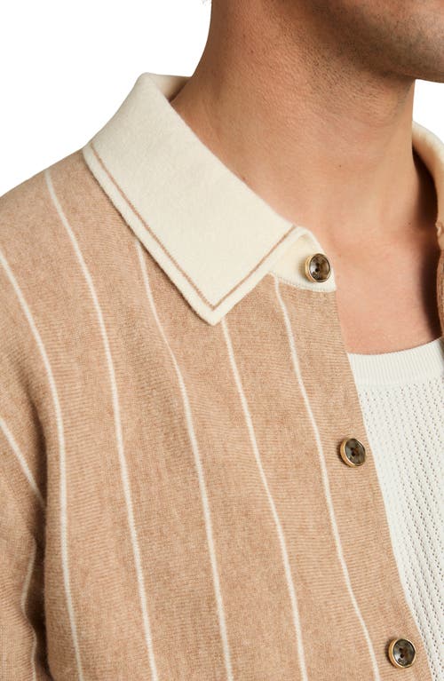 Reiss Worthy Stripe Short Sleeve Wool Button-up Shirt In Camel