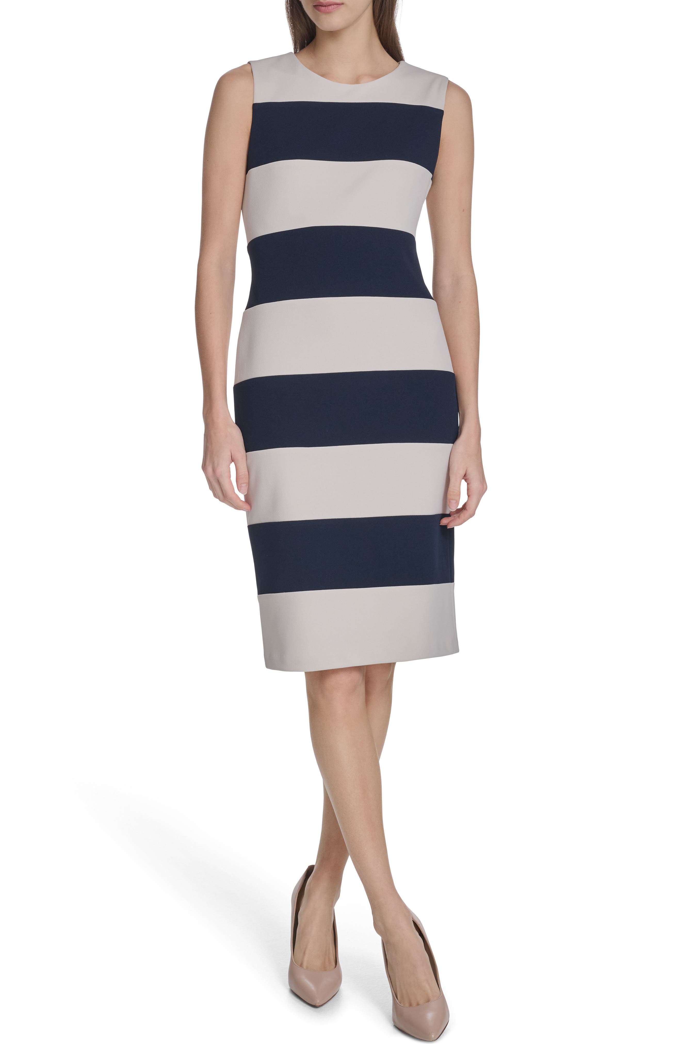 Calvin Klein Stripe Sleeveless Sheath Dress