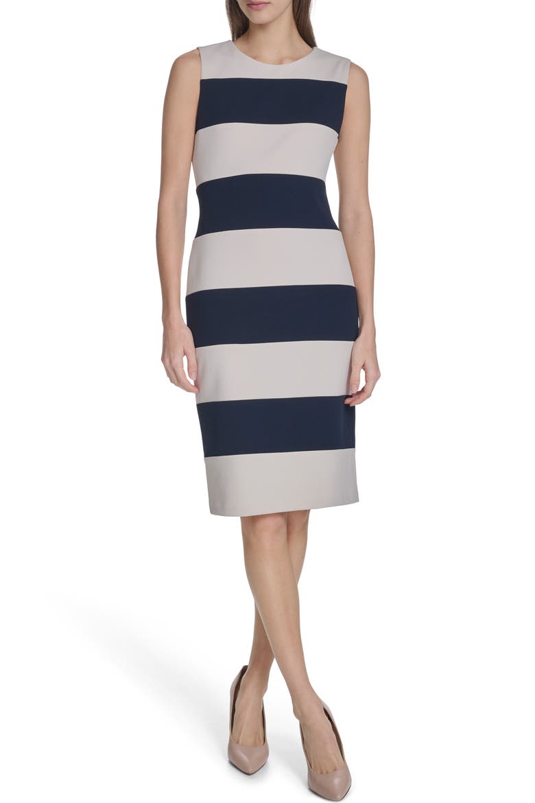 Stripe Sleeveless Sheath Dress, Main, color, INDIGO/ STONEY BEIGE