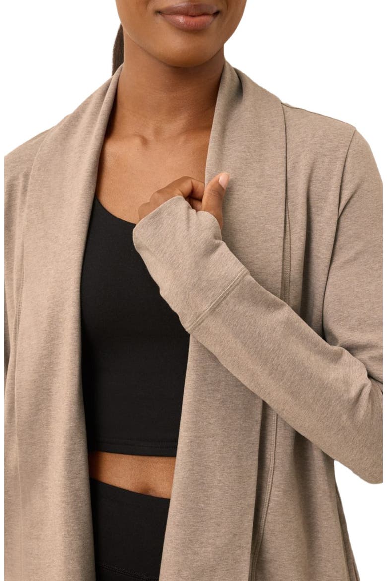 Luxe Essential Swing Cardigan Made With Organic Cotton, Alternate, color, Stucco Heather