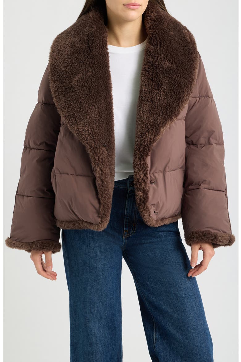 Wylda Faux Fur Trim Puffer Jacket, Alternate, color, BURNT CEDAR