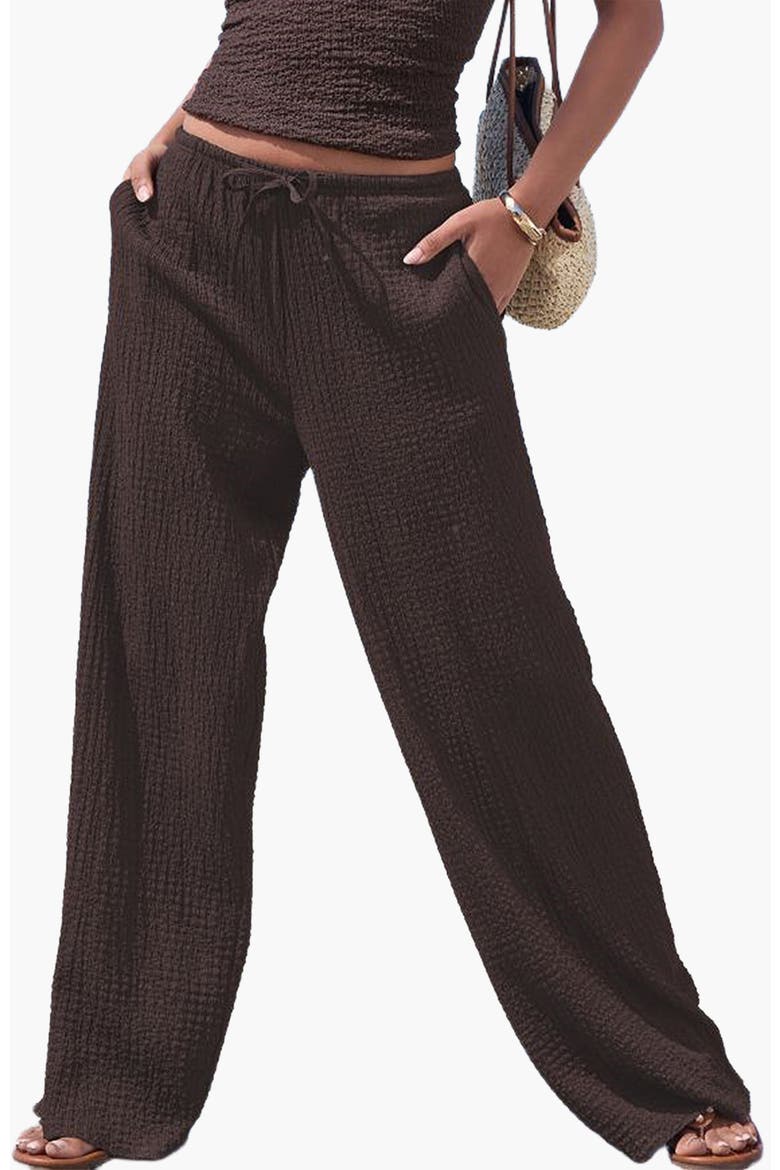 Textured Wide Leg Pants, Main, color, Brown