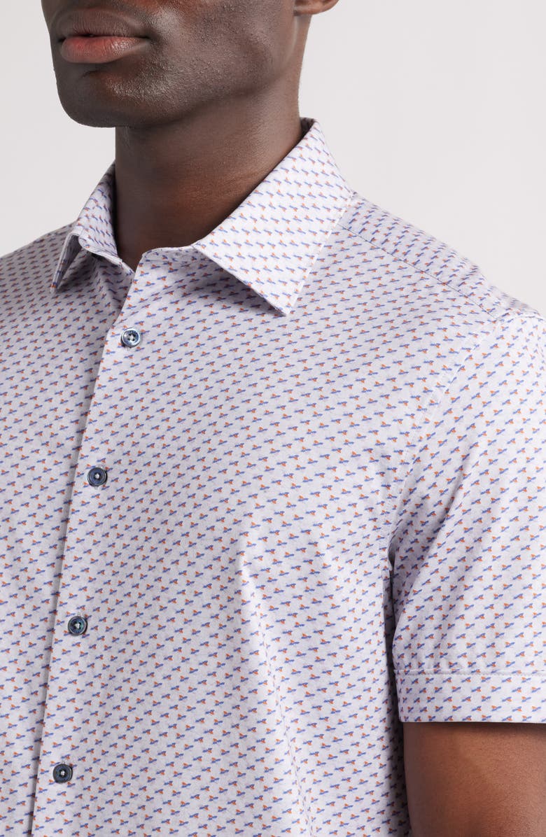 Bugatchi Miles OoohCotton<sup>®</sup> Geometric Print Short Sleeve Button-Up Shirt, Alternate, color, Cement