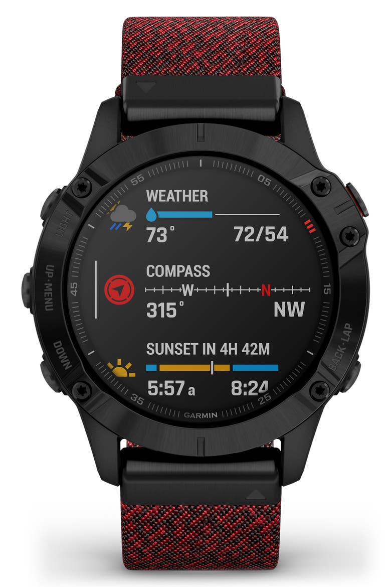 fenix® 6 Sapphire Premium Multisport GPS Watch, 47mm, Alternate, color, BLACK/ HEATHERED RED