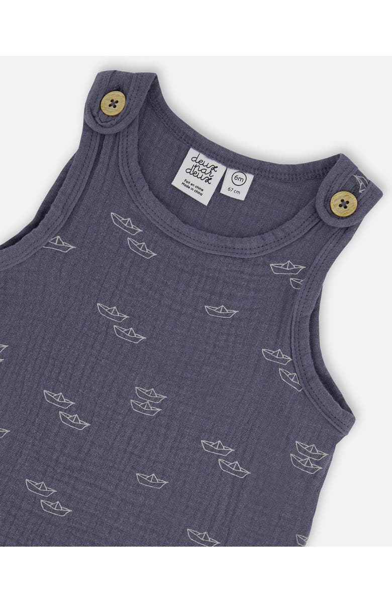 Deux par Deux Baby Boy's Printed Muslin One-Piece Jumpsuit Navy Blue Paper Boats, Alternate, color, 