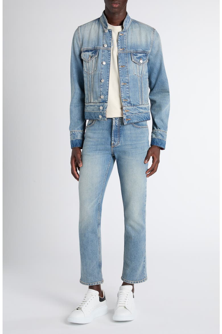 Band Collar Denim Jacket, Alternate, color, BLUE WASHED
