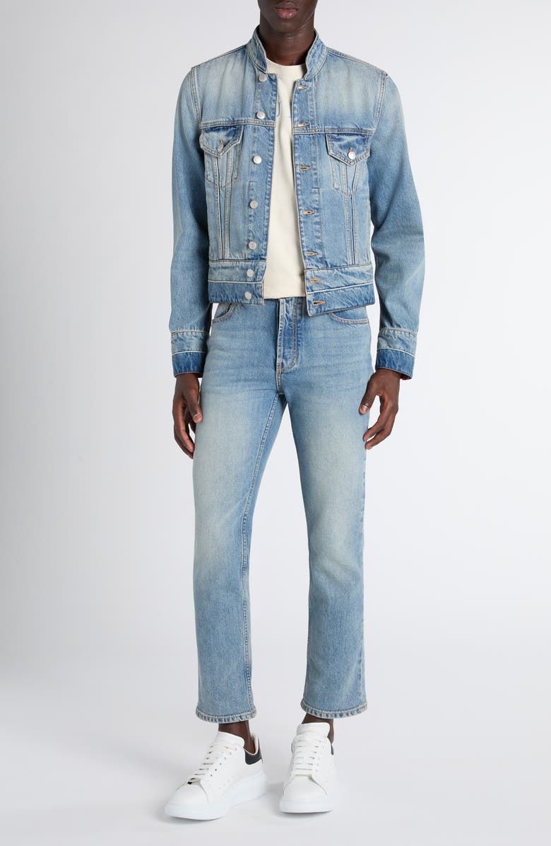 McQueen Band Collar Denim Jacket, Alternate, color, Blue Washed