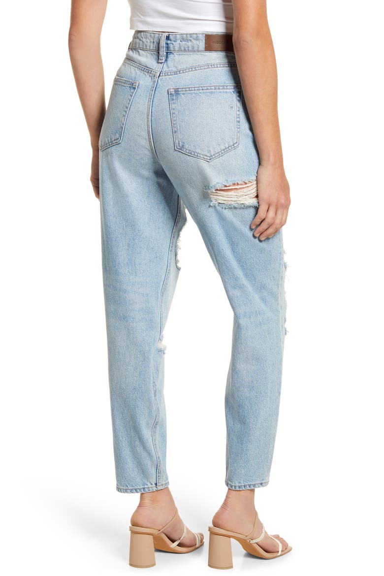 Distressed Tapered Mom Jeans, Alternate, color, MEDIUM WASH