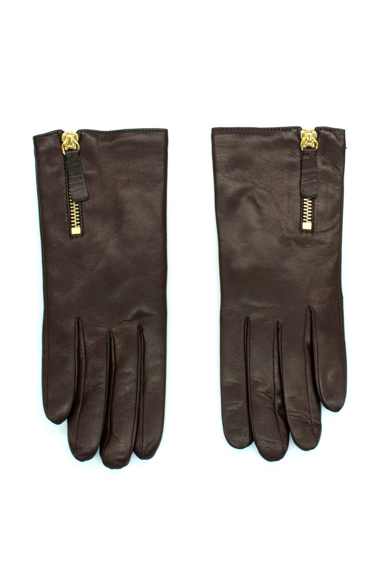Leather gloves with zipper, Alternate, color, Mahogany