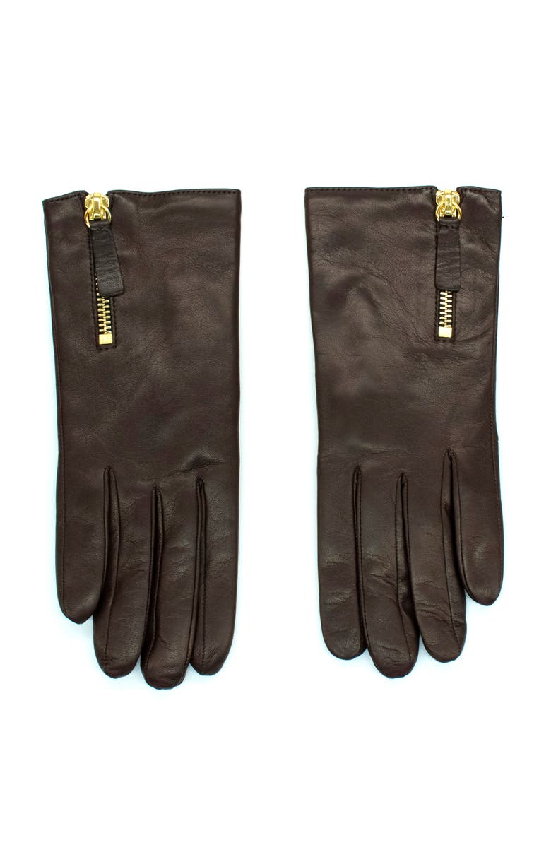 Portolano Leather gloves with zipper, Alternate, color, Mahogany