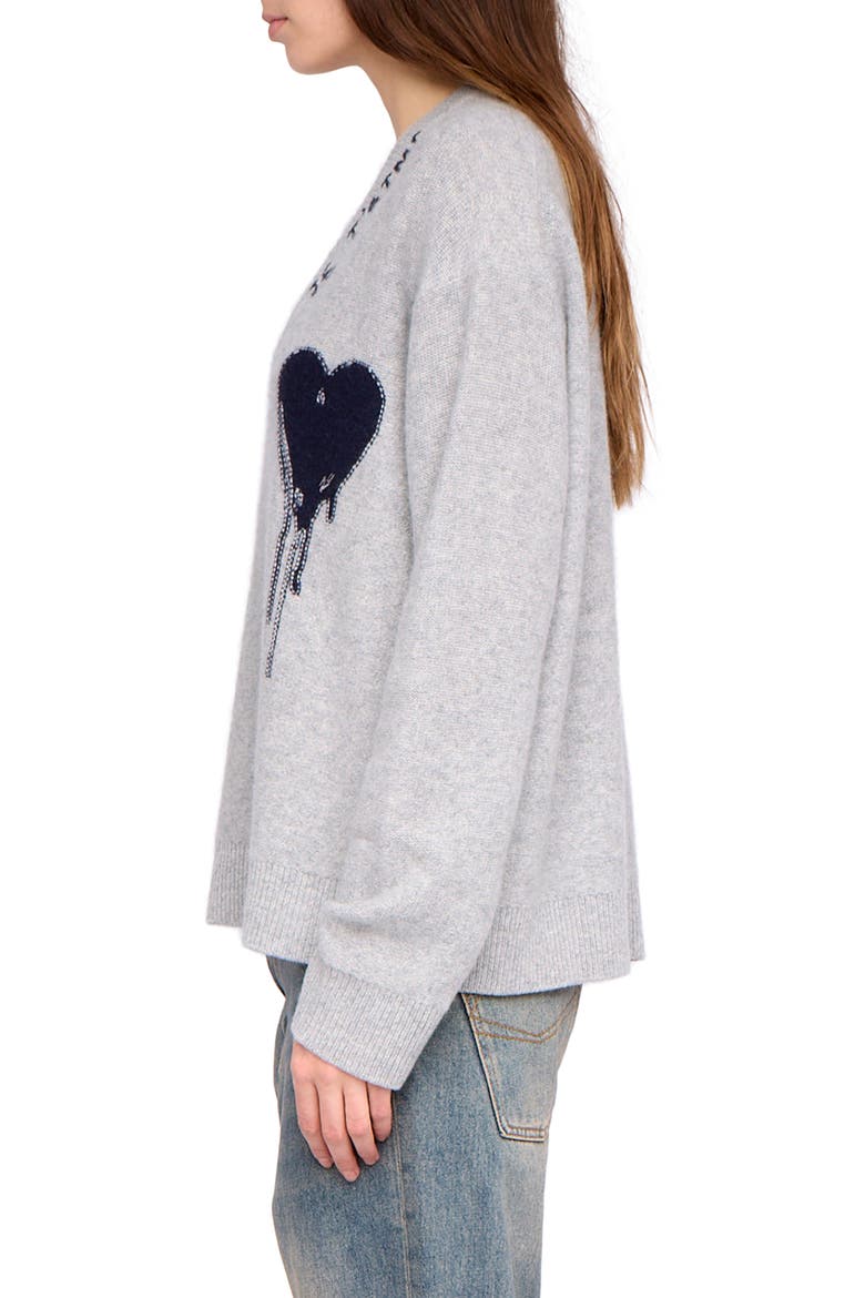 Zadig & Voltaire Mikyz Heart Appliqué Cashmere V-Neck Sweater