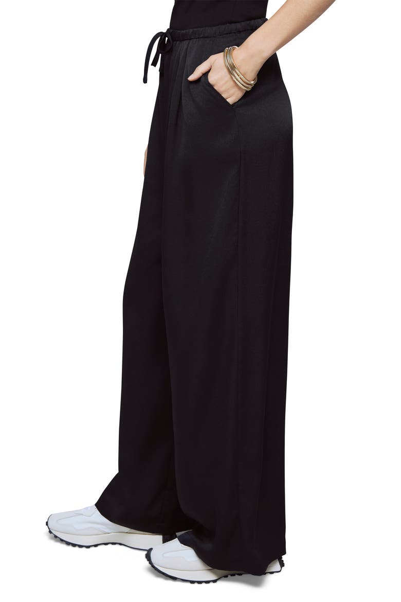 Valerie Wide Leg Satin Drawstring Pants, Alternate, color, BLACK