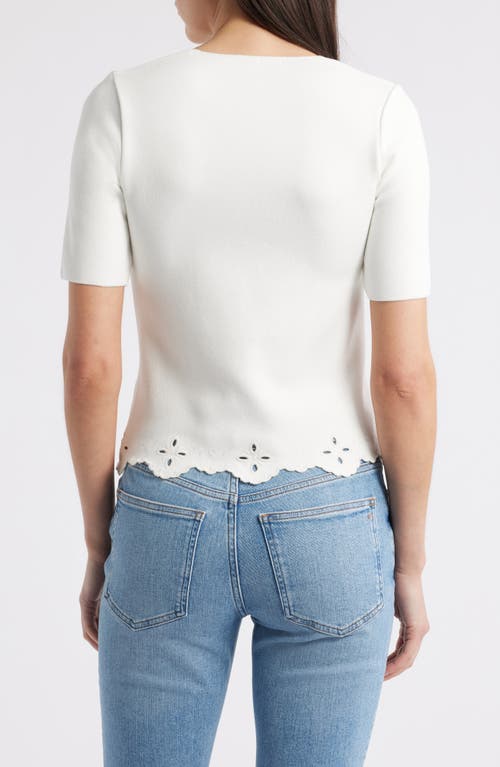 Zoe And Claire Embroidered Cutout Sweater In White