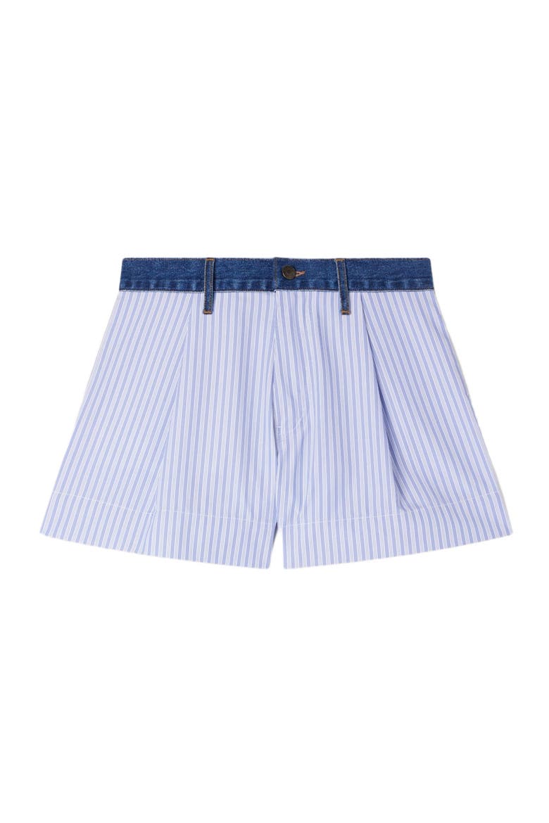 Striped shorts with denim details, Alternate, color, Blue / green