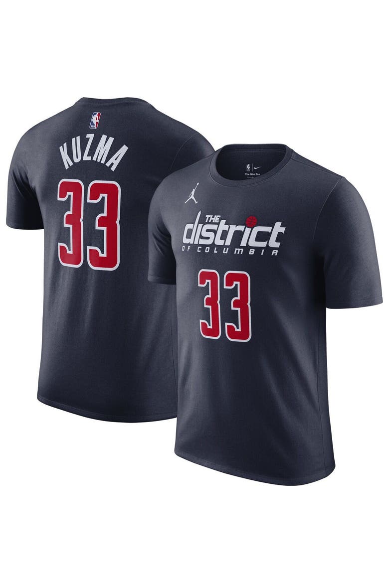 Men's Jordan Brand Kyle Kuzma Navy Washington Wizards 2022/23 Statement Edition Name & Number T-Shirt, Main, color, Navy