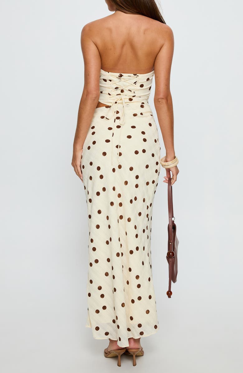 Princess Polly Jasira Strapless Polka Dot Maxi Dress, Alternate, color, Cream Polka Dot