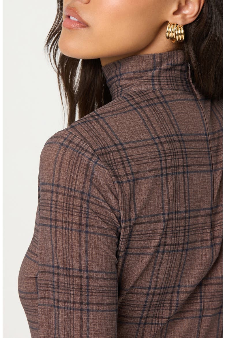 Lida Mock Neck Long Sleeve Top, Alternate, color, BROWN PLAID