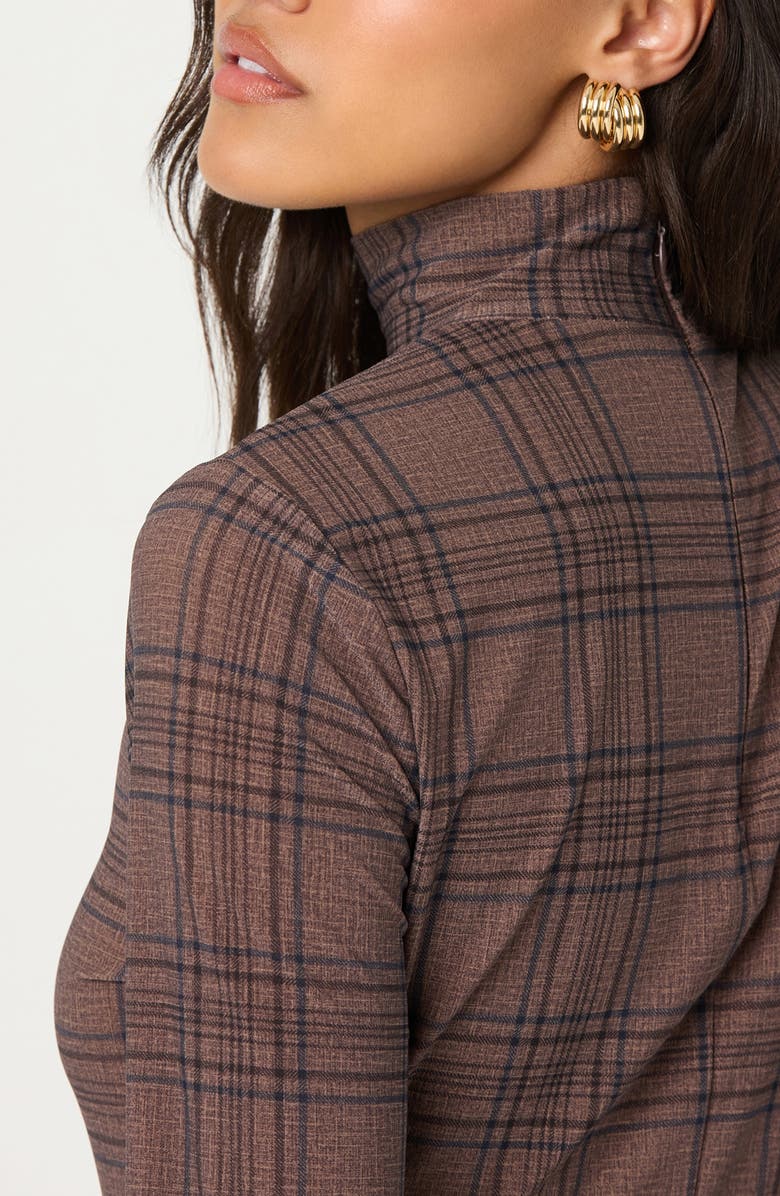 ASTR the Label Lida Mock Neck Long Sleeve Top, Alternate, color, Brown Plaid