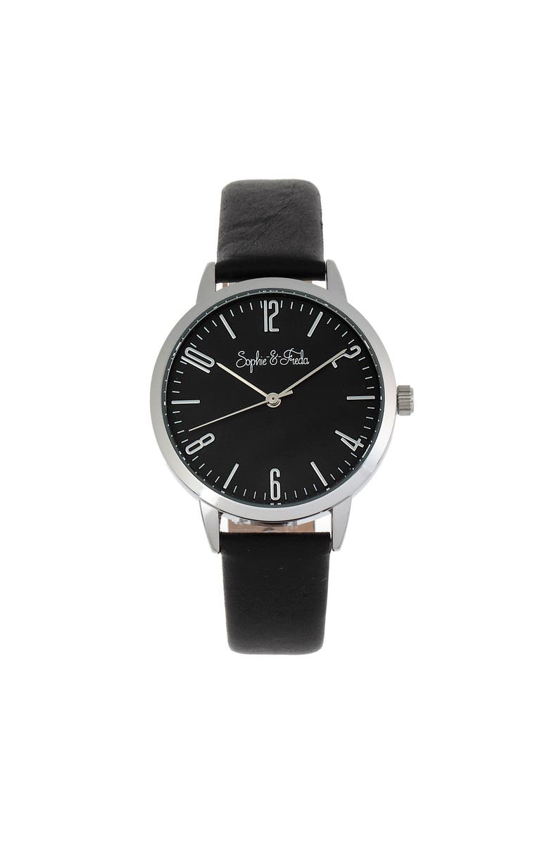 Sophie and Freda Vancouver Leather-Band Watch, Main, color, Black