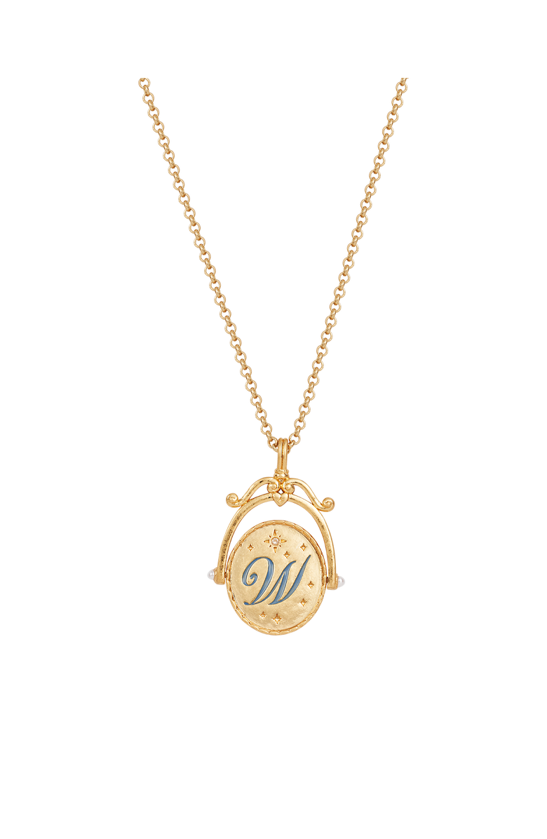 Fable England W Initial Water Lily Gold Spinner Chain Necklace, Main, color, Gold