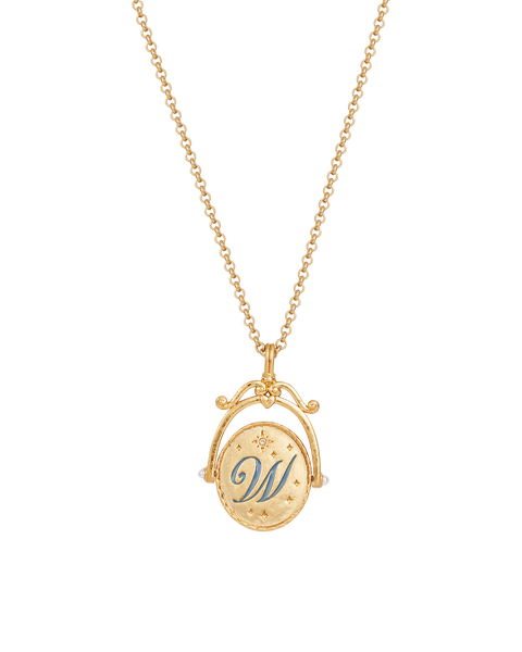 W Initial Water Lily Gold Spinner Chain Necklace