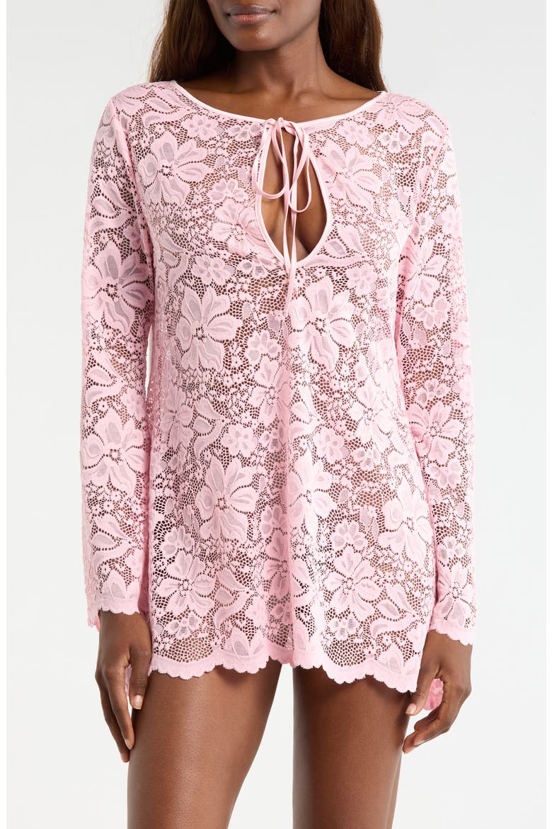 Embroidered Flower Long Sleeve Chemise, Main, color, PETAL PINK