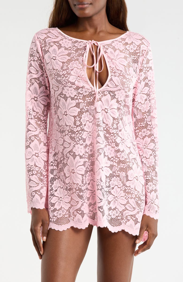 KILO BRAVA Embroidered Flower Long Sleeve Chemise, Main, color, Petal Pink