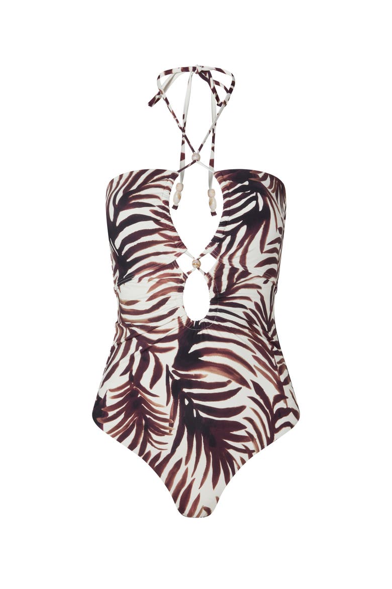Idalia Bandeau Cut Out Swimsuit, Alternate, color, Burnt Leaf
