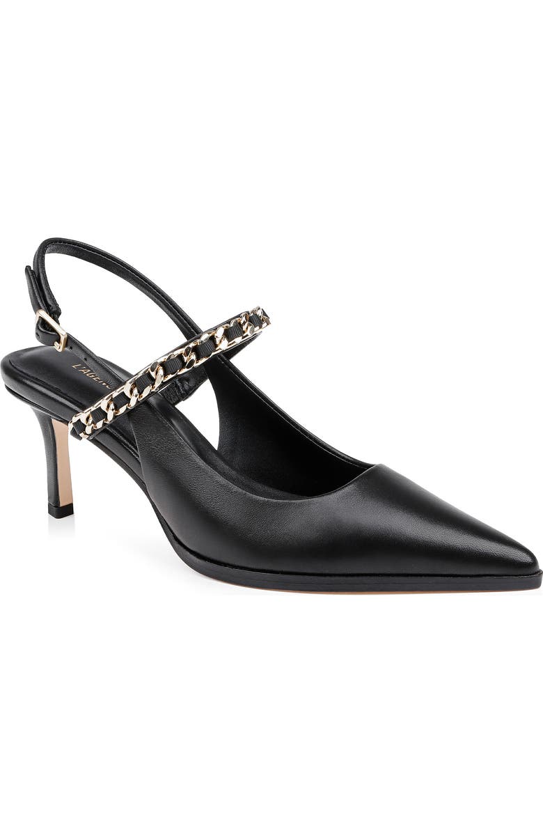 L'AGENCE Georgine Slingback Pointed Toe Mary Jane Pump, Main, color, Black Leather