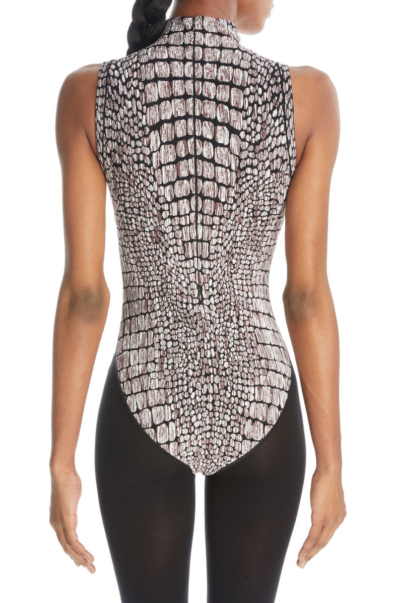 Alaïa Reptile Pattern Sleeveless Funnel Neck Bodysuit, Alternate, color, 