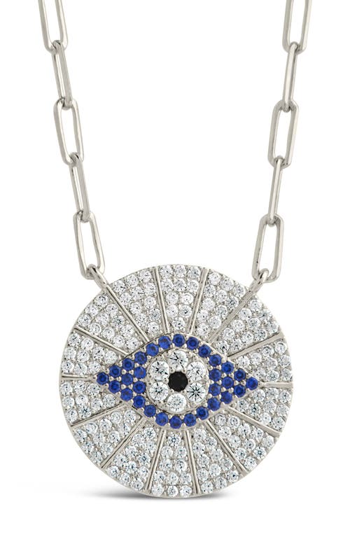 Sterling Forever Cubic Zirconia Evil Eye Disc Pendant Necklace In Silver