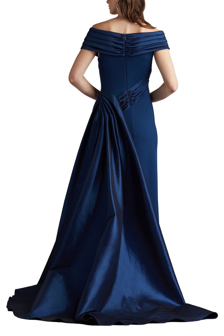 Off the Shoulder Crepe & Taffeta Gown, Alternate, color, NAVY