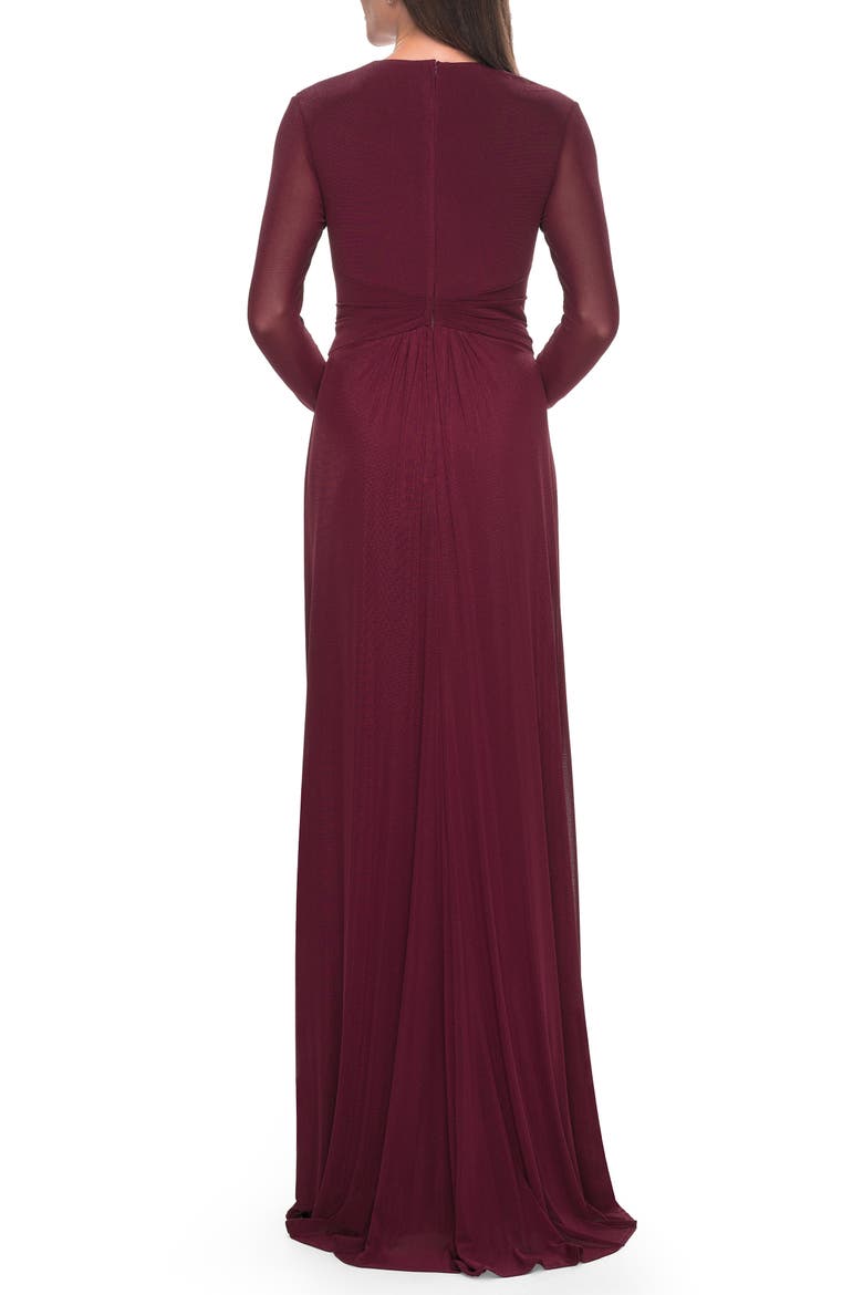 Long Sleeve Jersey Evening Dress with Ruching Detail, Alternate, color, Wine