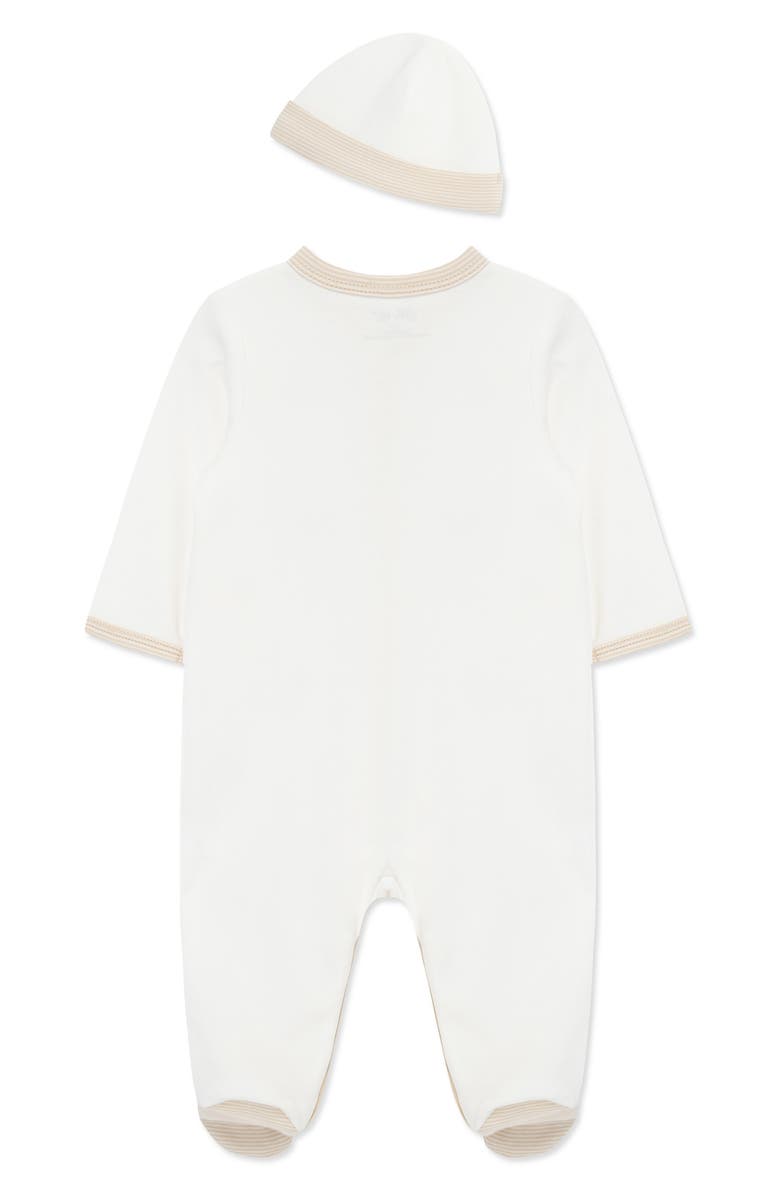 Little Me Jungle Schiffli Embroidered Cotton Snap Footie & Hat Set, Alternate, color, White